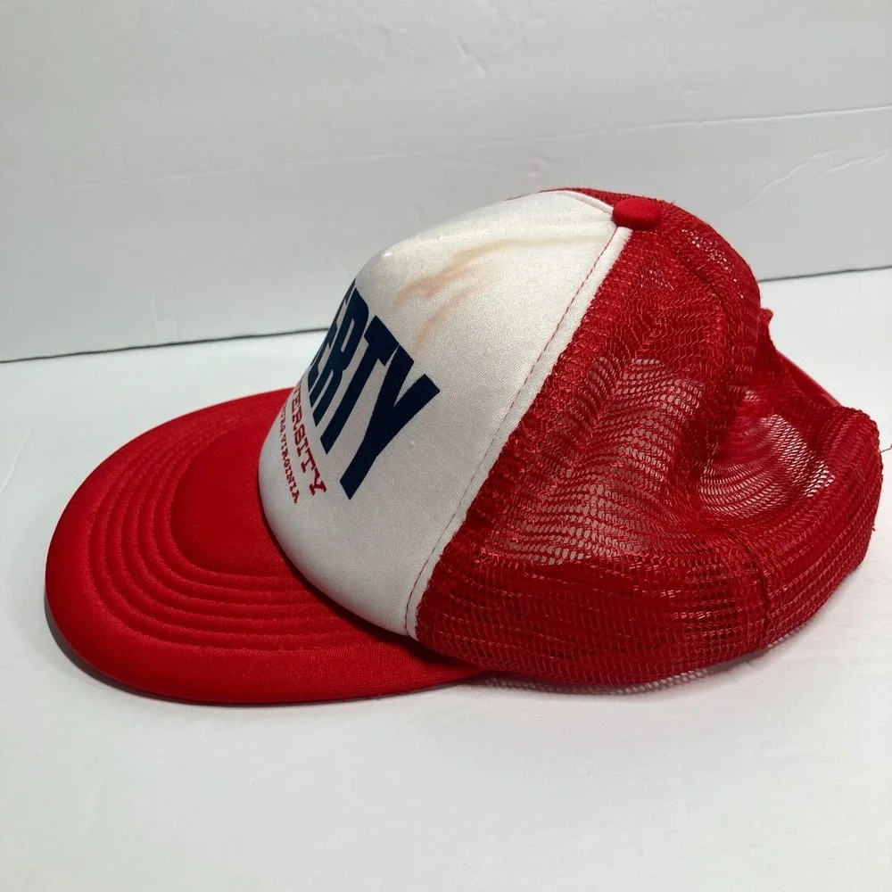 Vintage Liberty University Trucker Cap‎ Hat White Red Mesh Snapback  STAIN